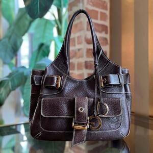 DOLCE & GABBANA Brown Leather Vintage Buckle Shoulder Bag